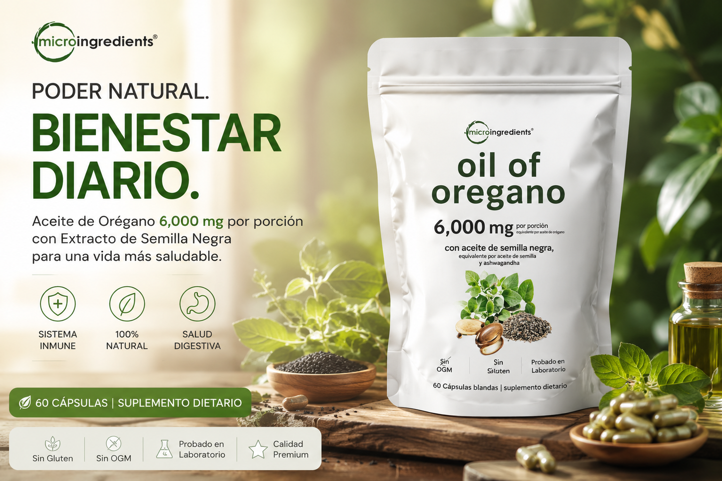 Aceite De Orégano 6000 Mg 60 capsula